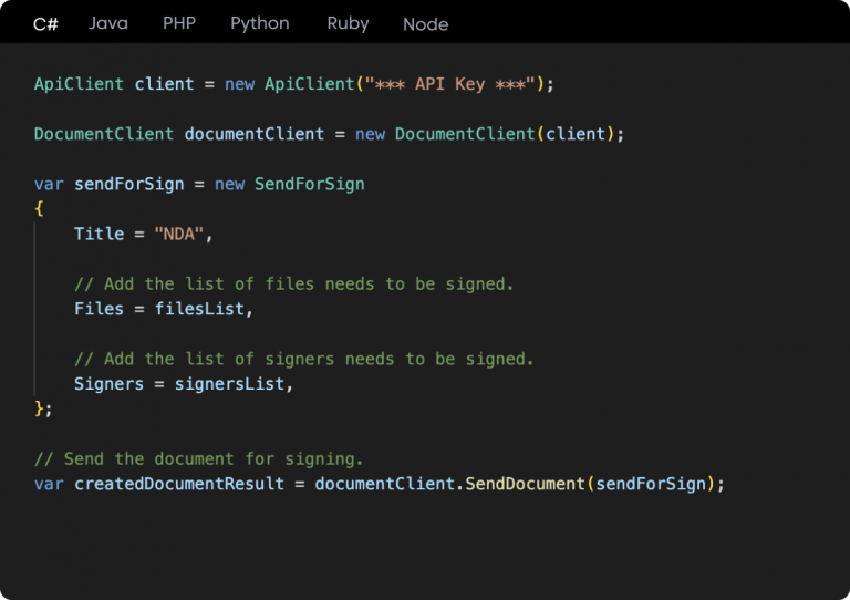 eSignature API code snippet