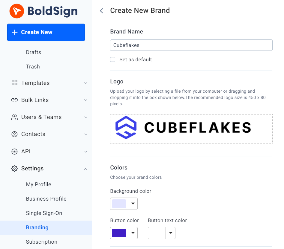 Create brand in BoldSign web app