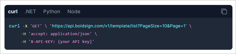 API documentation code snippet example