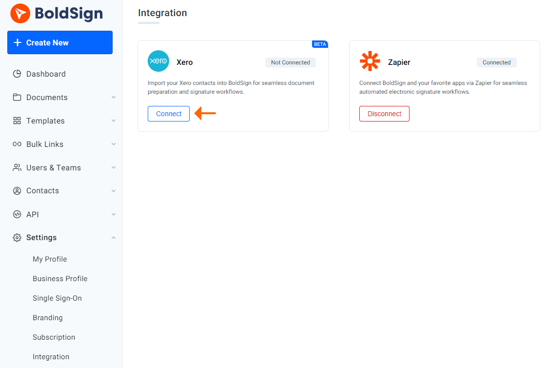 Connect Xero with Boldsign Integration