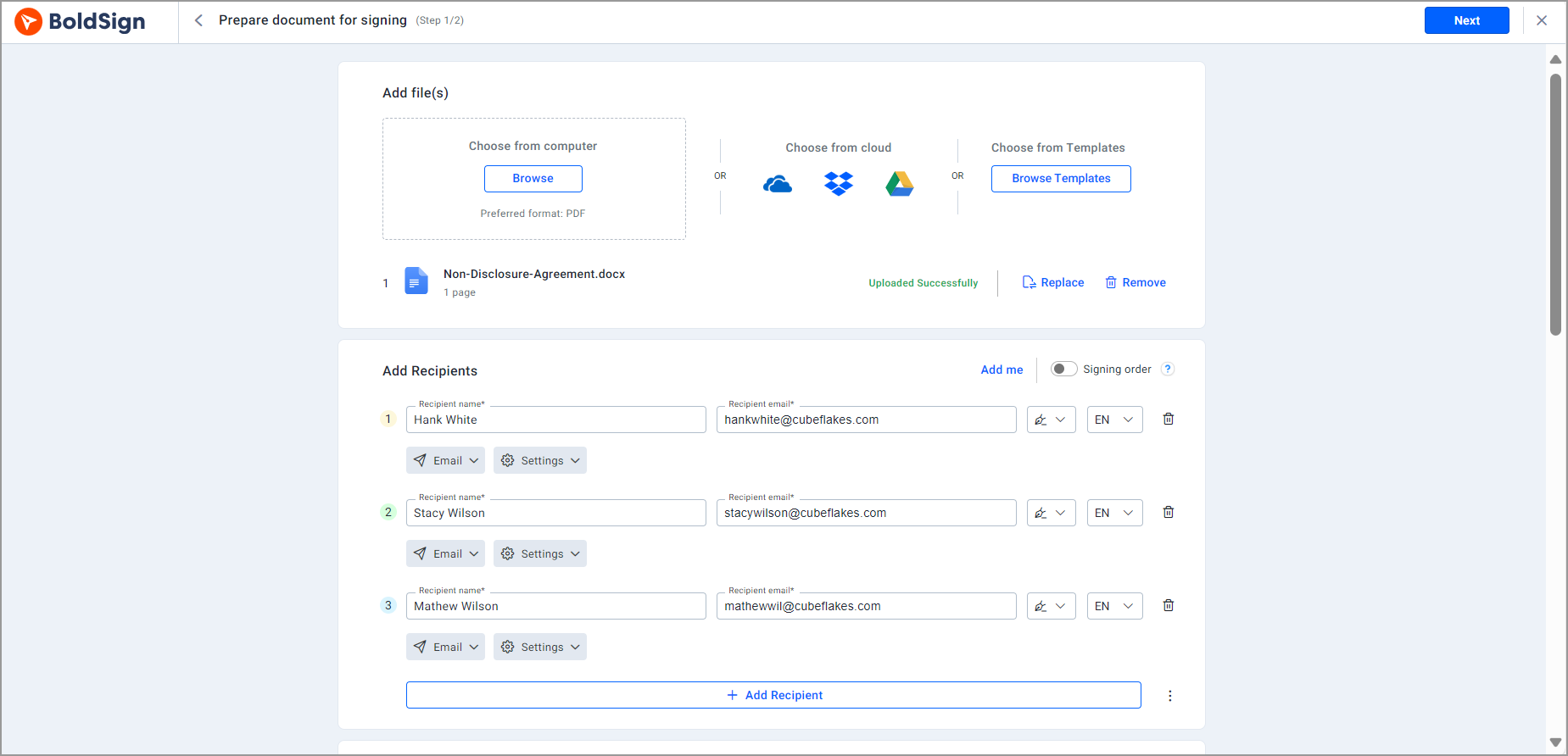 Prepare Document for eSignature request