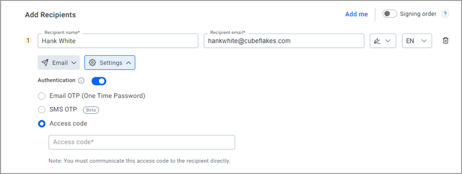 Add the authentication type
