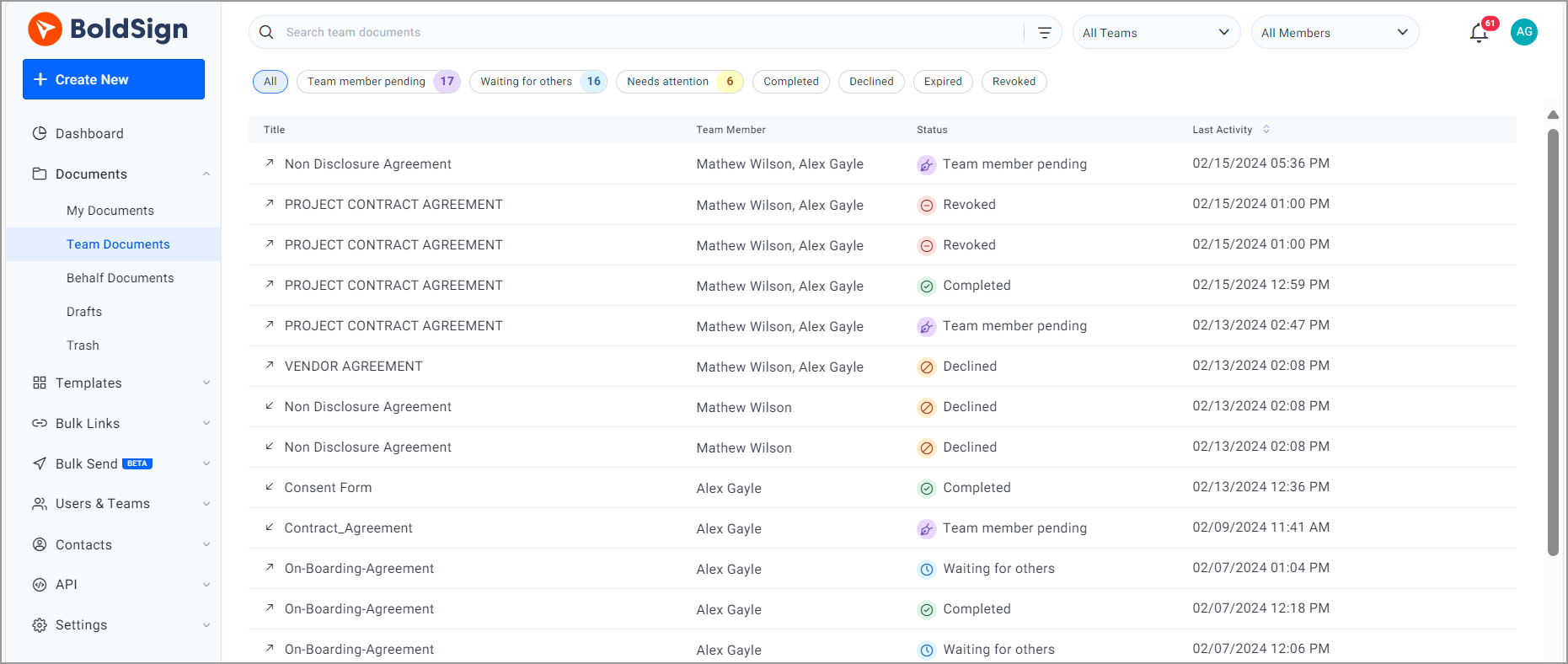 Track and manage team documents