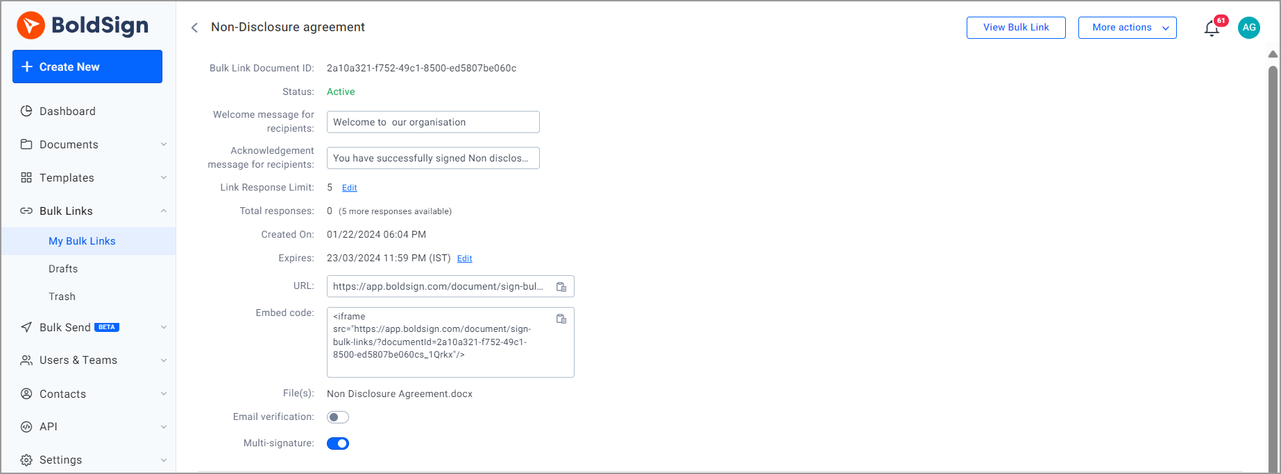 Create a Bulk link