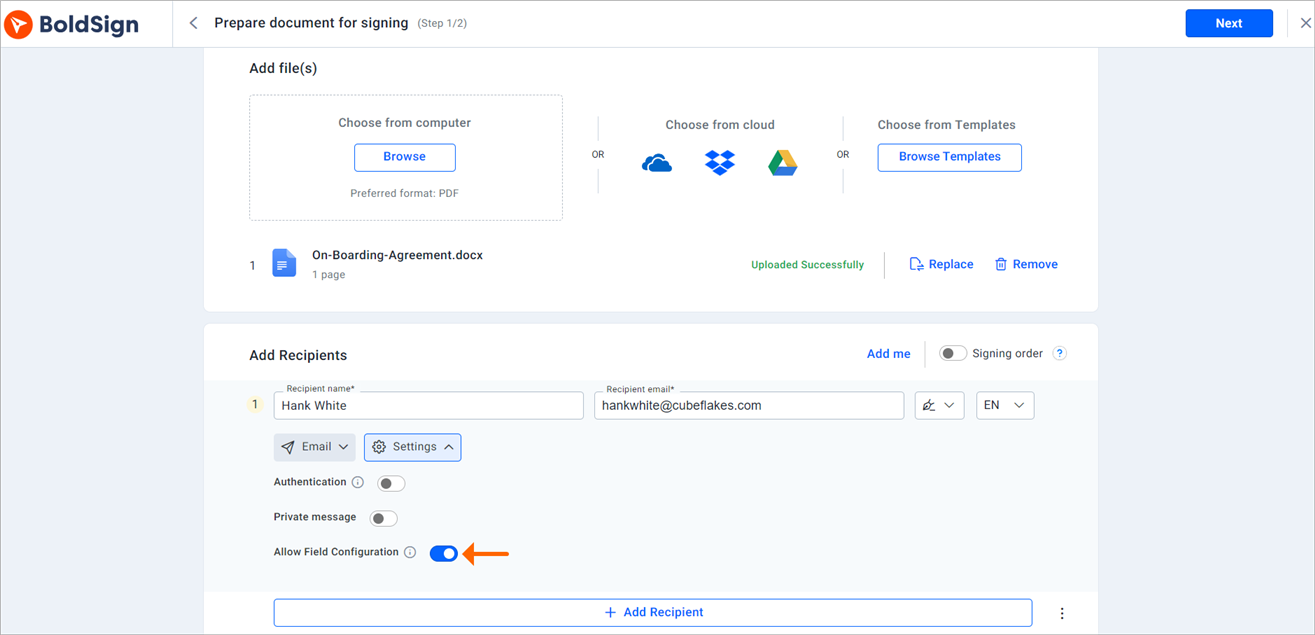 Allow Field Configuration