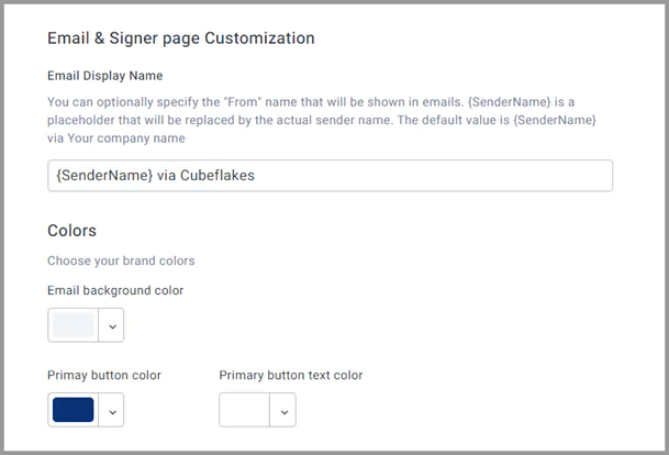 Customizing the email display name and colors