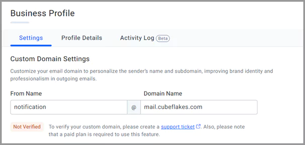 Adding "From" name and "Domain" name