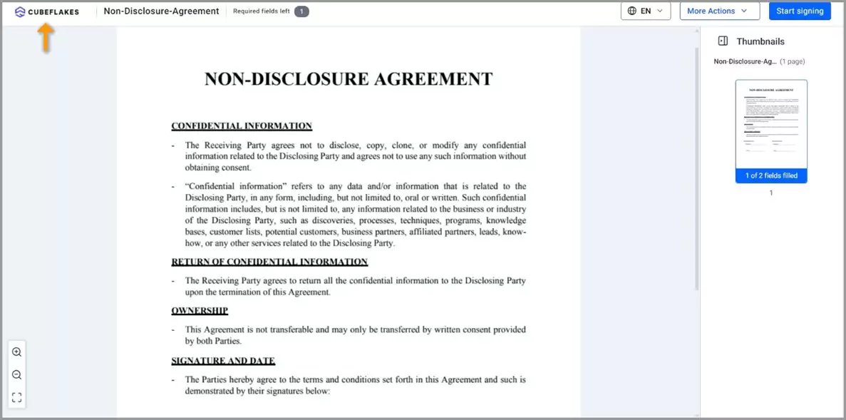 Logo and brand in the signing page