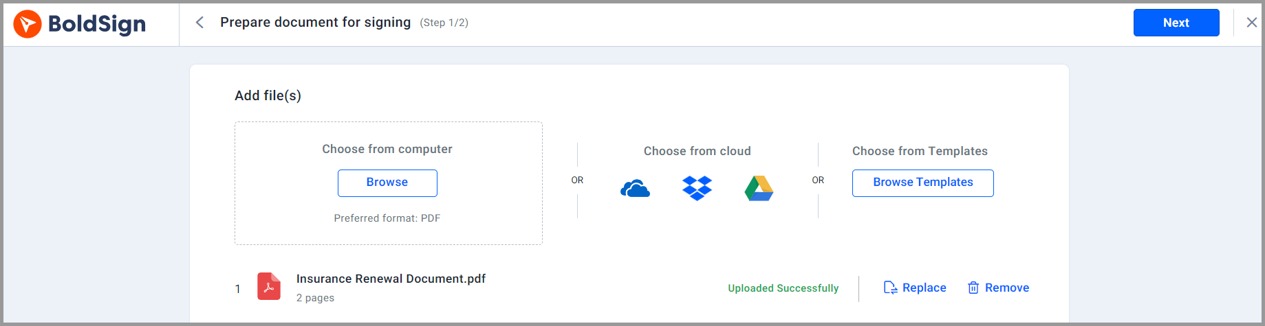 Uploading the document