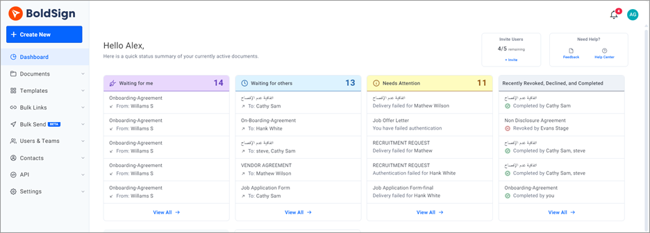 Dashboard page