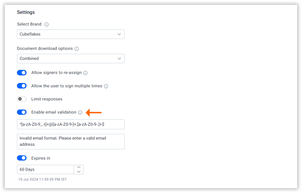 Email validation option