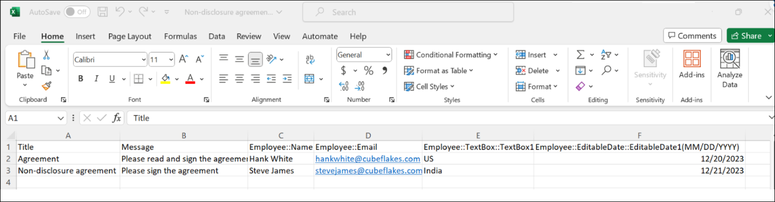 CSV file