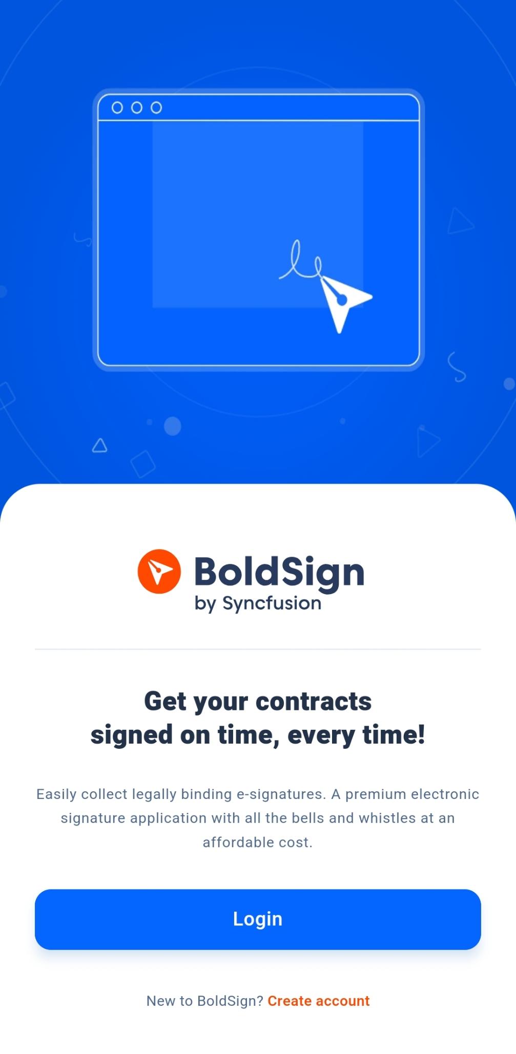 BoldSign Mobile App Login Screen