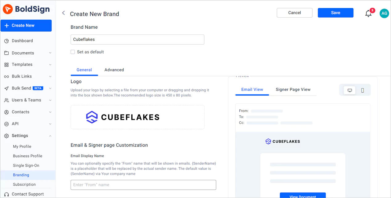 Create New Brand page
