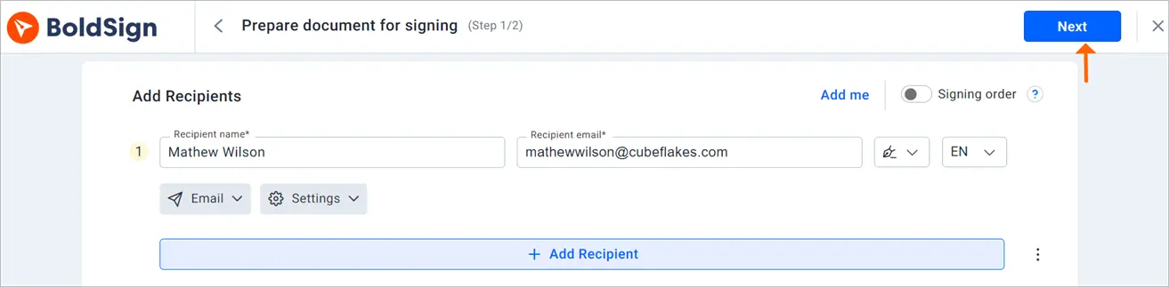Add Recipients Section