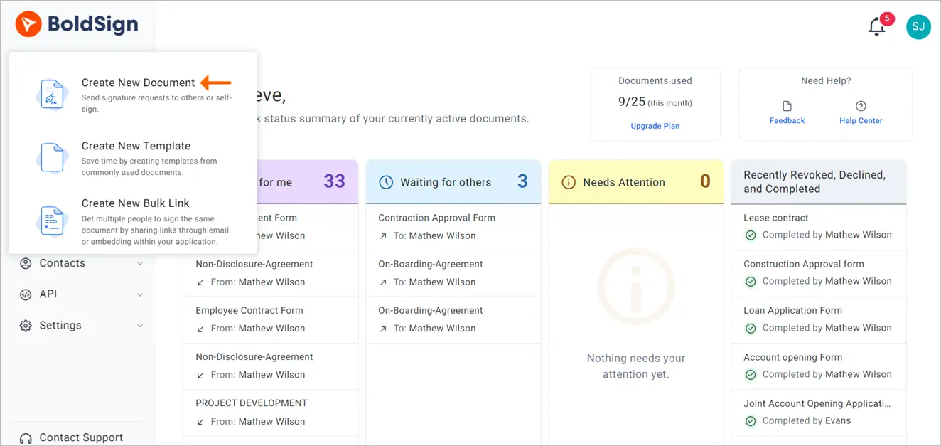 Create New Document Option