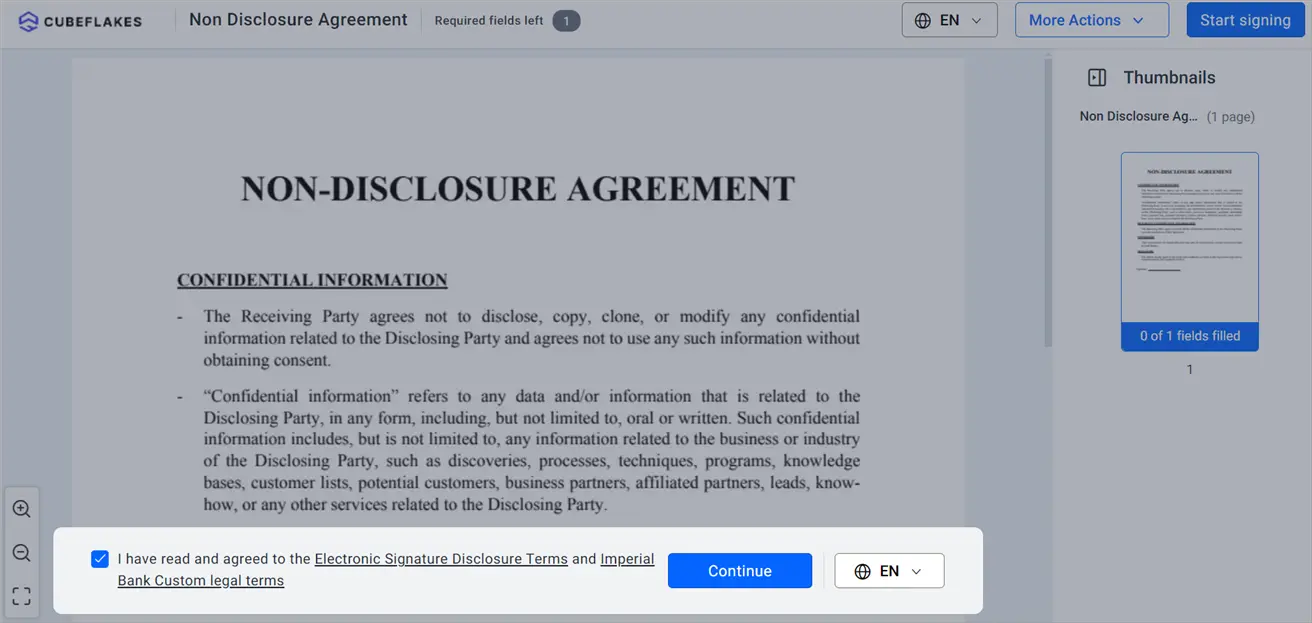 Terms and Conditions Option