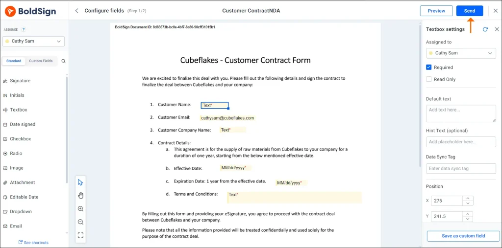 Send the document for eSignature