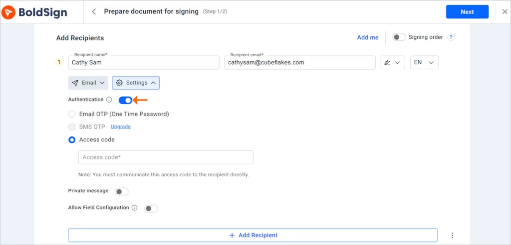 Authentication options