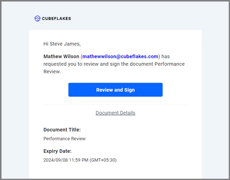 Review and sign link in email
