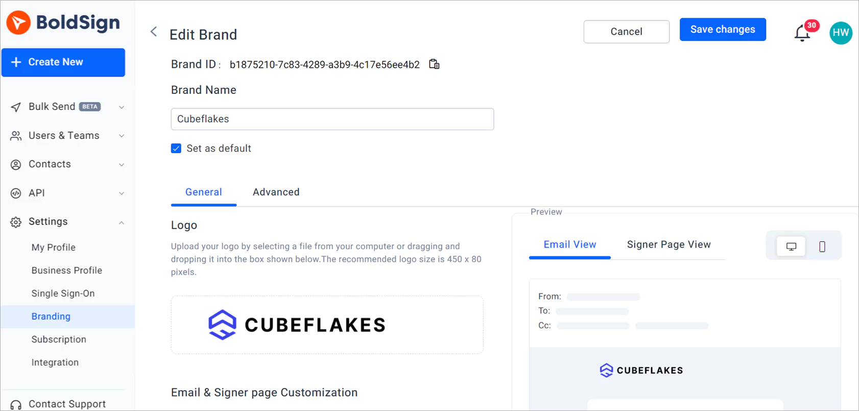 Branding page