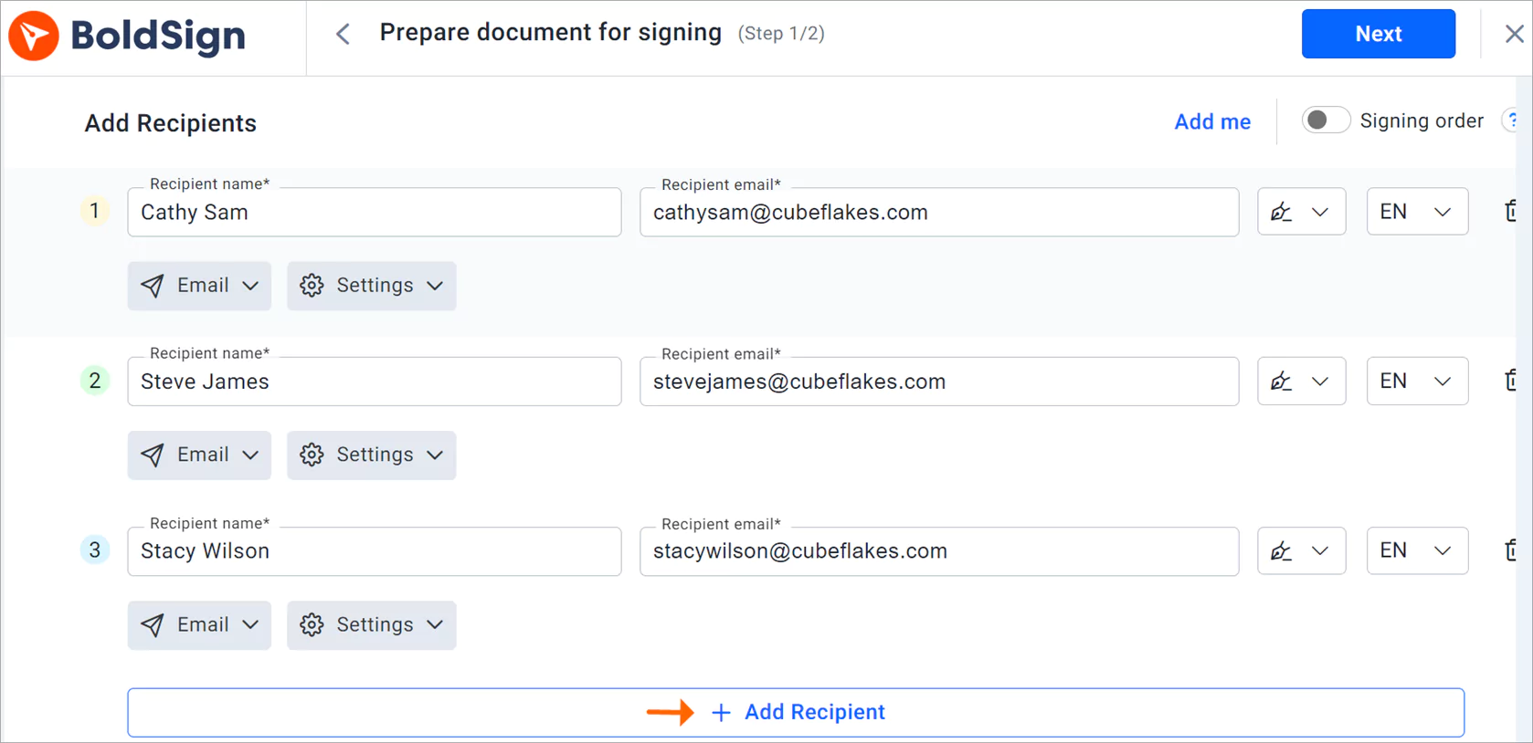 Add recipients