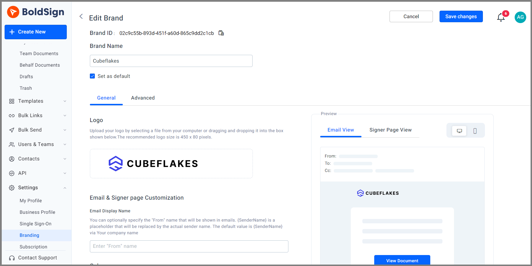 Custom branding page