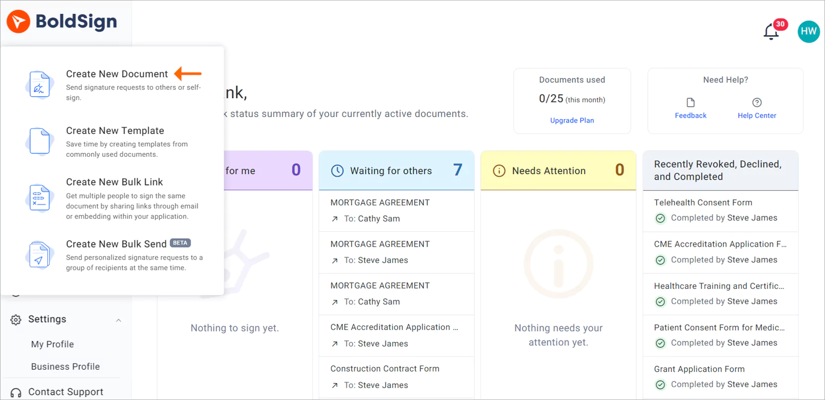 Create new document option