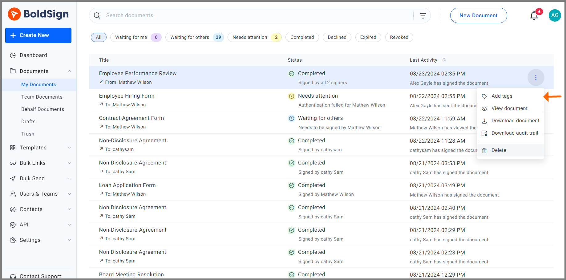 Document management page