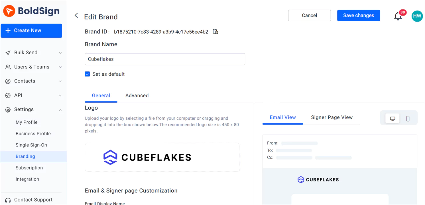 Branding page