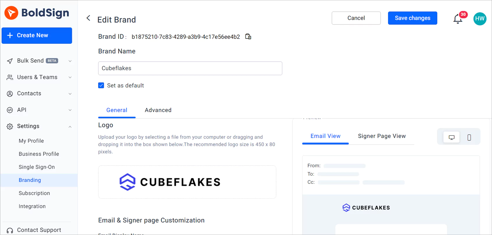 Branding page