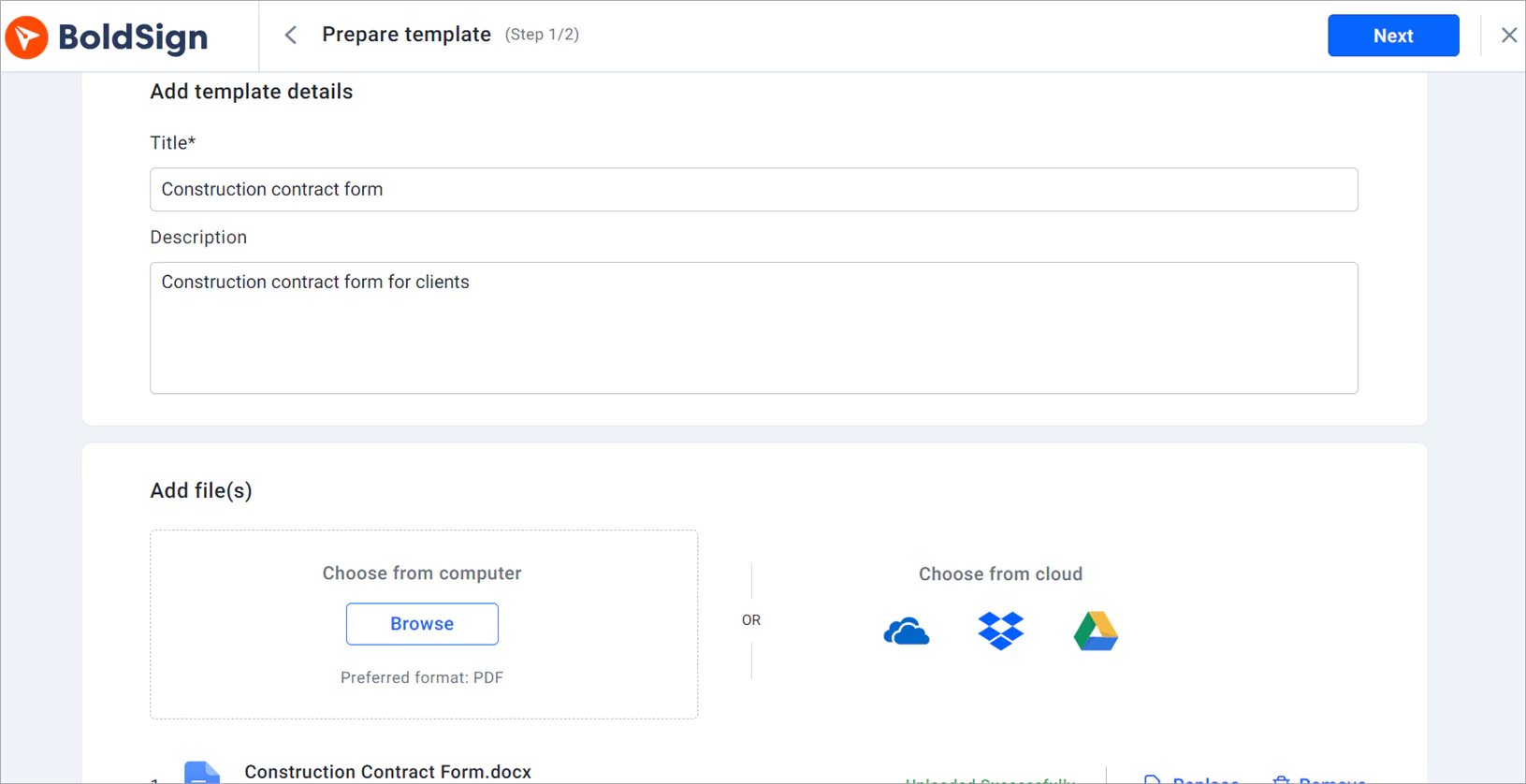 Prepare template page