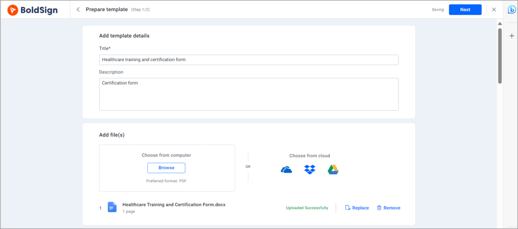 Prepare template page