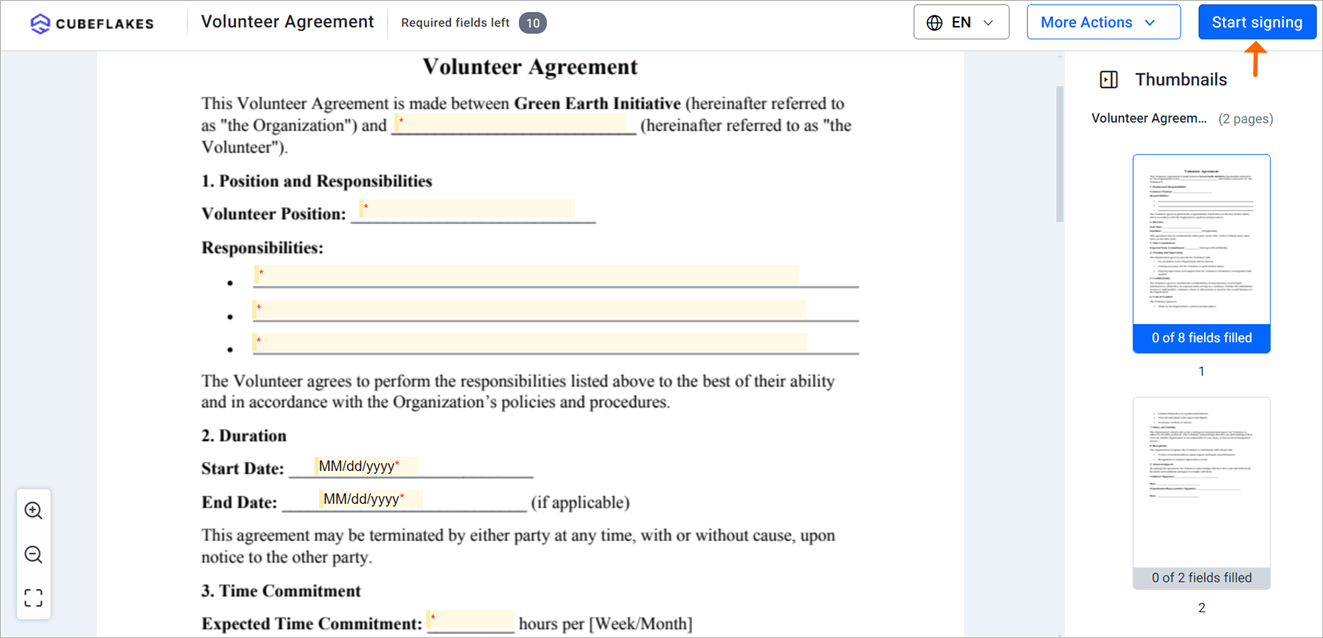 Signing page