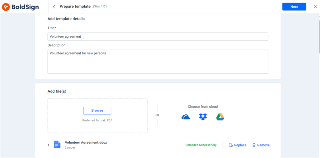 Prepare templates page