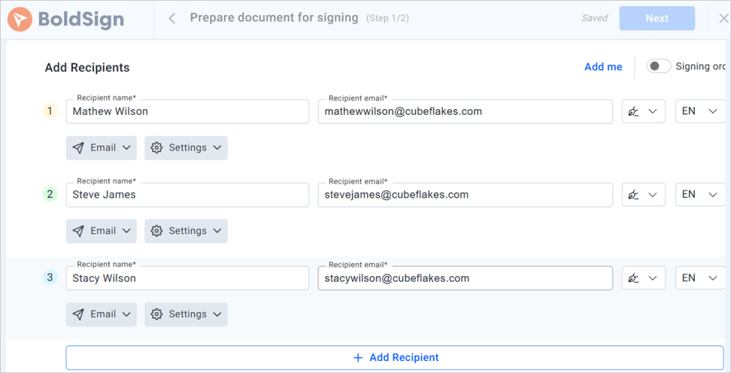 Add recipients