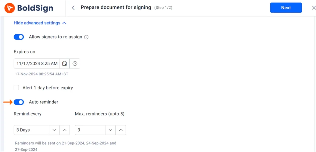 Reminder features
