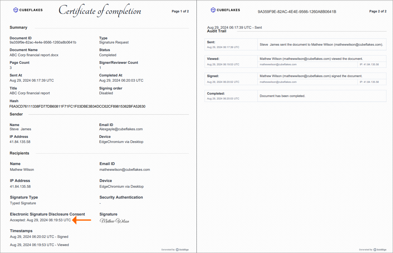 Audit Trail Consent Requested by Sender