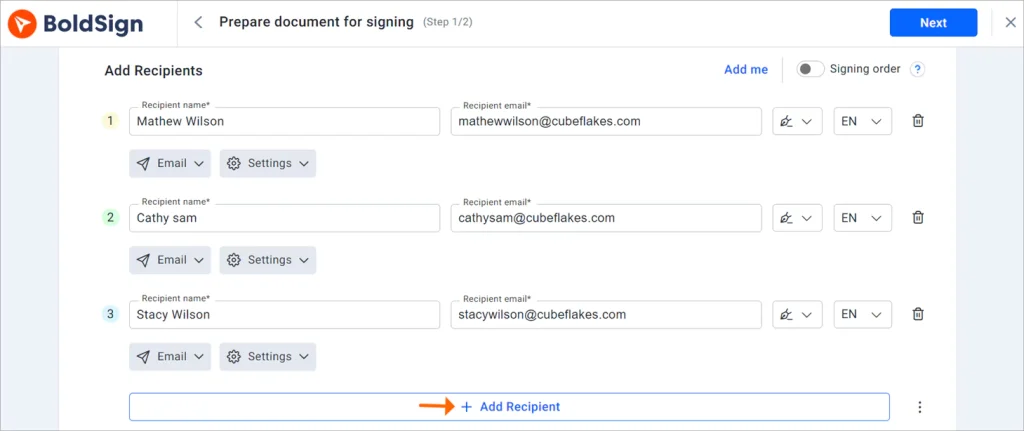 Signing order