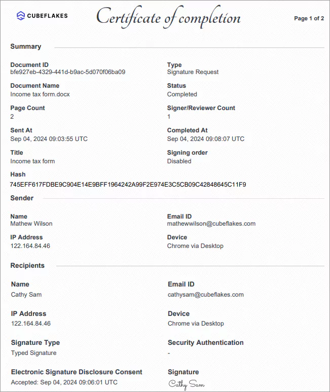 Audit trail page