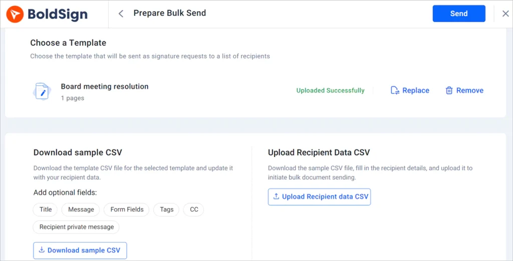 Prepare bulk send page