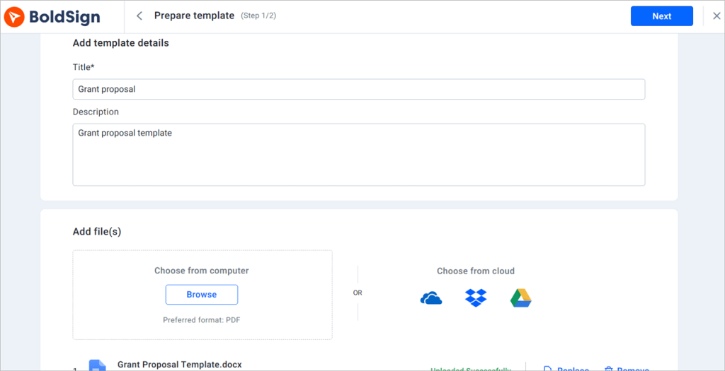 Prepare template page