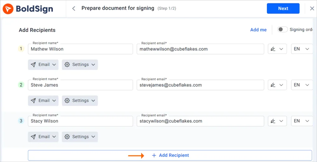 Add Recipient
