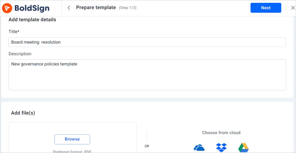 Prepare template page