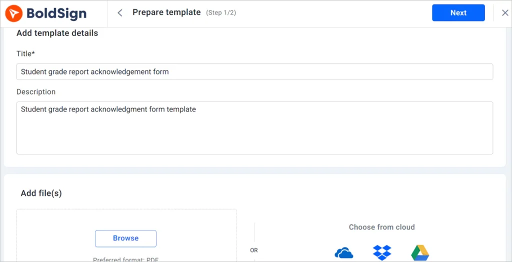 Prepare templates page