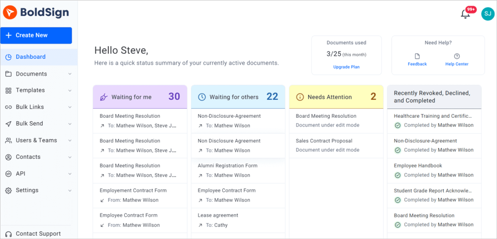 Dashboard page