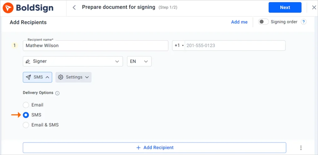 SMS delivery method