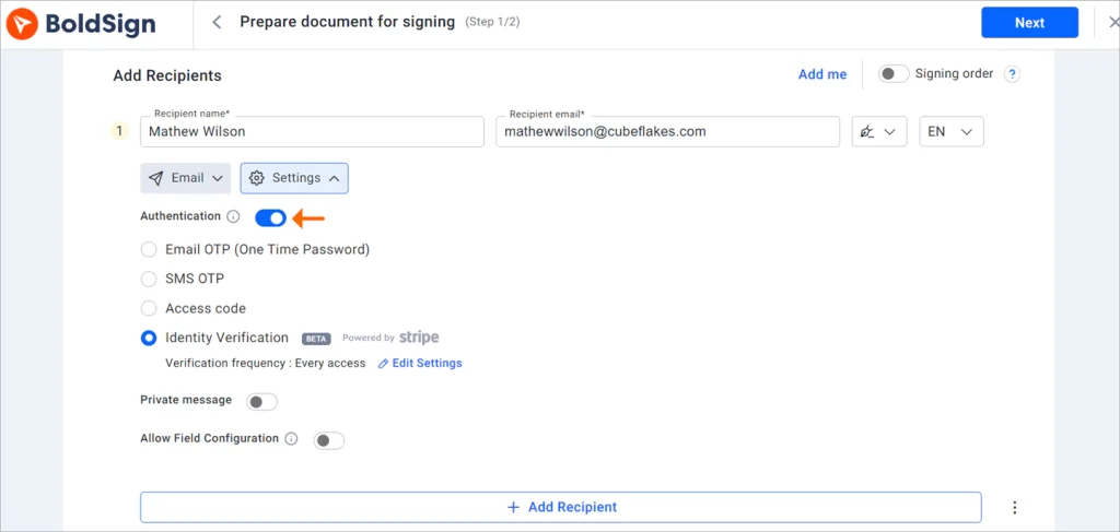 Authentication method
