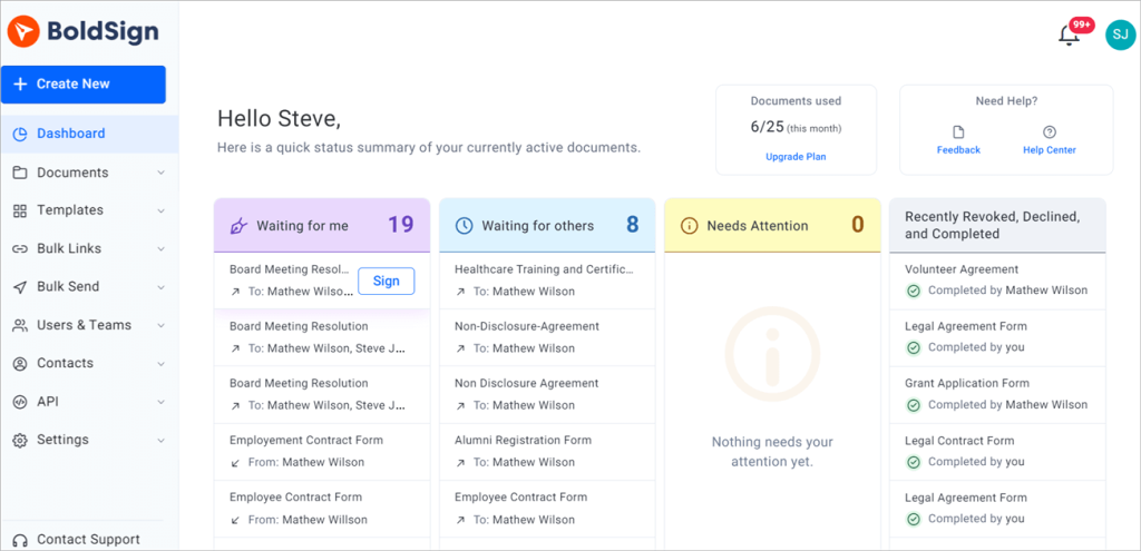 Dashboard page