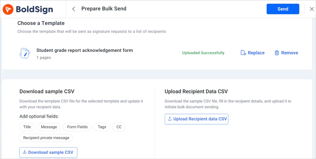 Prepare Bulk Send page